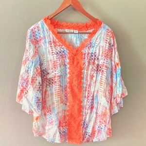 Chico's Colorful Women's Blouse with Orange Accents